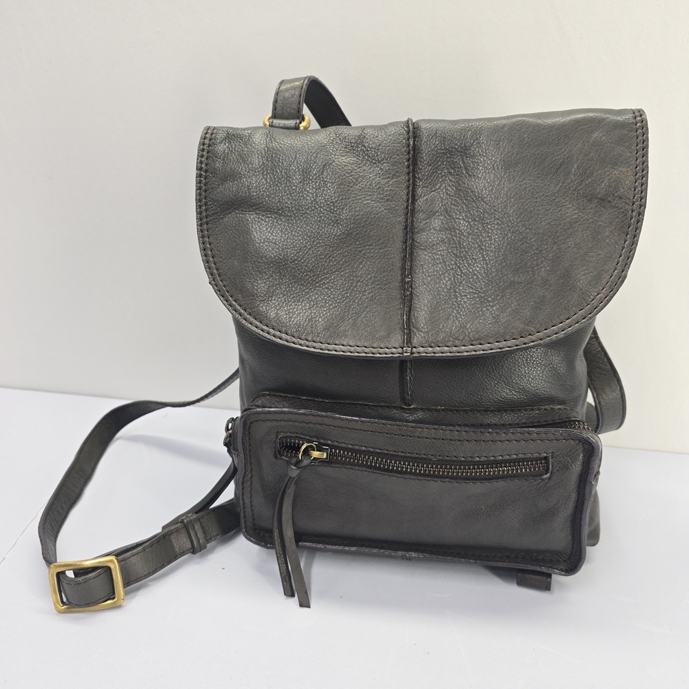 Black Genuine‎ Leather Convertible Backpack Crossbody Bag Small Utility